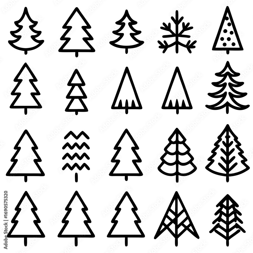 Obraz premium Christmas Pine Tree Icon Bundle