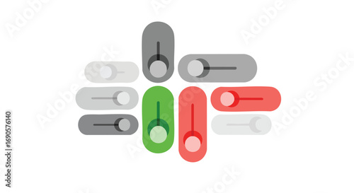Modern on off toggle switch vector design with green red and grey for UI UX interface needs