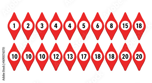 Numbered red map pins for business analysis, target marketing, location intelligence, and data visualization