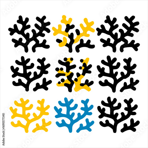 You've uploaded an image that appears to be a collection of coral silhouette illustrations. These silhouettes showcase a wide variety of coral shapes and structures, including branching corals, fan co