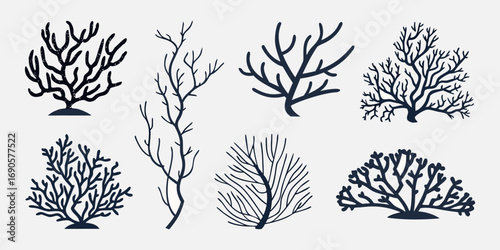 You've uploaded an image that appears to be a collection of coral silhouette illustrations. These silhouettes showcase a wide variety of coral shapes and structures, including branching corals, fan co