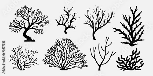 You've uploaded an image that appears to be a collection of coral silhouette illustrations. These silhouettes showcase a wide variety of coral shapes and structures, including branching corals, fan co