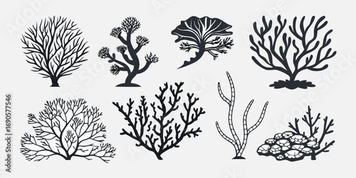 You've uploaded an image that appears to be a collection of coral silhouette illustrations. These silhouettes showcase a wide variety of coral shapes and structures, including branching corals, fan co
