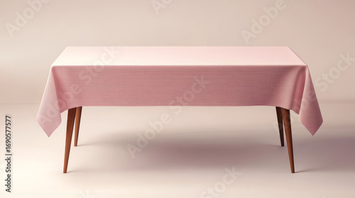 Empty table with a textured pink tablecloth against a light background. Perfect for product display or food presentations.