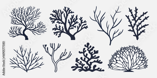 You've uploaded an image that appears to be a collection of coral silhouette illustrations. These silhouettes showcase a wide variety of coral shapes and structures, including branching corals, fan co