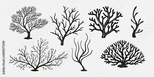 You've uploaded an image that appears to be a collection of coral silhouette illustrations. These silhouettes showcase a wide variety of coral shapes and structures, including branching corals, fan co