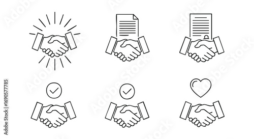 Secure partnership and agreements with trusted business handshake icons for success and growth