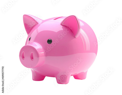 Pink piggy bank, glossy, cartoonish, simple design