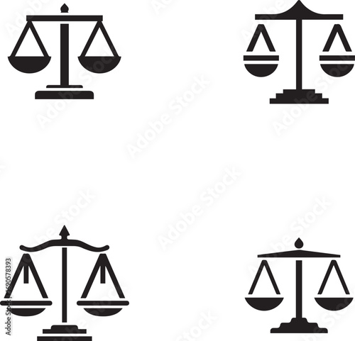 Vector art of four balance scale icons in a minimalist style