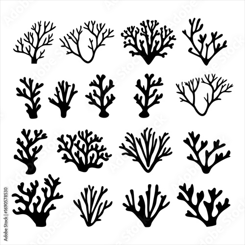 You've uploaded an image that appears to be a collection of coral silhouette illustrations. These silhouettes showcase a wide variety of coral shapes and structures, including branching corals, fan co