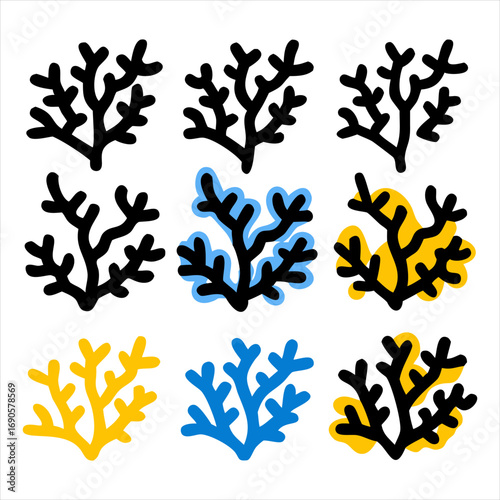 You've uploaded an image that appears to be a collection of coral silhouette illustrations. These silhouettes showcase a wide variety of coral shapes and structures, including branching corals, fan co