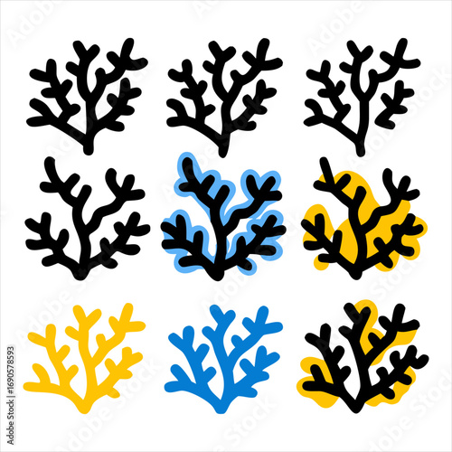You've uploaded an image that appears to be a collection of coral silhouette illustrations. These silhouettes showcase a wide variety of coral shapes and structures, including branching corals, fan co