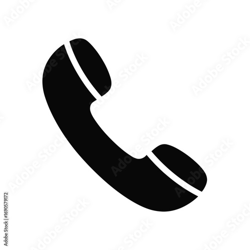 Black telephone handset icon on white background communication call