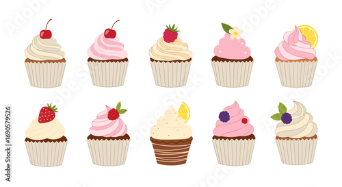 A collection of deliciously decorated sweet cupcakes featuring various fruit toppings for celebrations