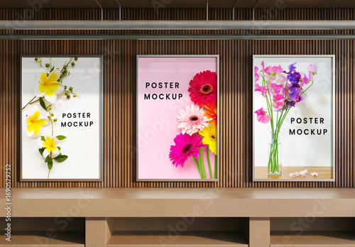 Three Vertical Poster Mockups with Floral Designs