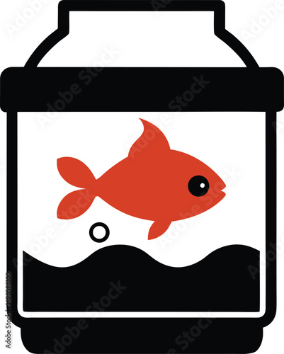 Cute cartoon goldfish swimming in a simple fishbowl isolated on white background isolated on transparent background silhouette