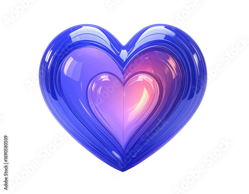 3D vibrant blue and purple heart with layered, glossy texture