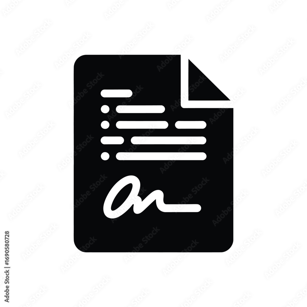 Fototapeta premium Document with Signature and Text Icon on White Background paper writing