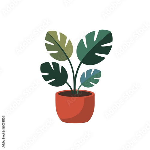 Flat illustration of a potted houseplant with green and blue leaves potted plant indoor plant