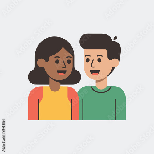 Flat illustration of a smiling diverse couple with dark hair flat design