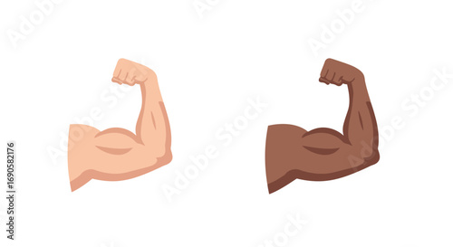 Muscular arm flex in flat style with diverse skin tones