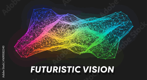 A futuristic abstract visualization of interconnected data points forming a colorful, glowing network on a dark background.