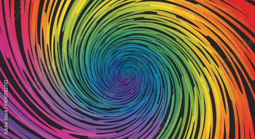 Abstract rainbow swirl, vibrant colors, dynamic spiral, psychedelic art.