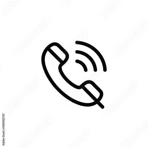 Line Art Icon of a Ringing Telephone Handset with Waves call communication