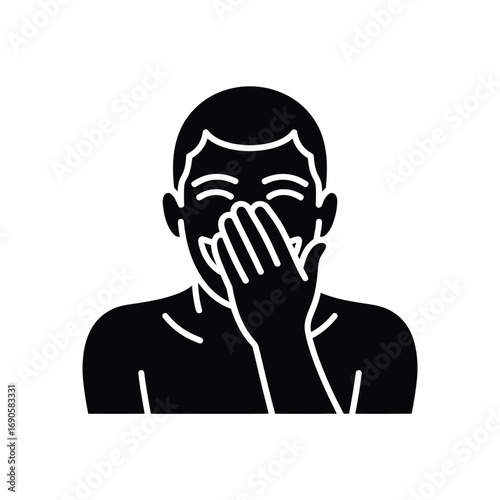 Man Covering Mouth Laughing Silhouette Icon humor happiness