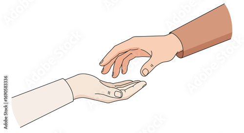 Helping hands reaching each other in minimalist design