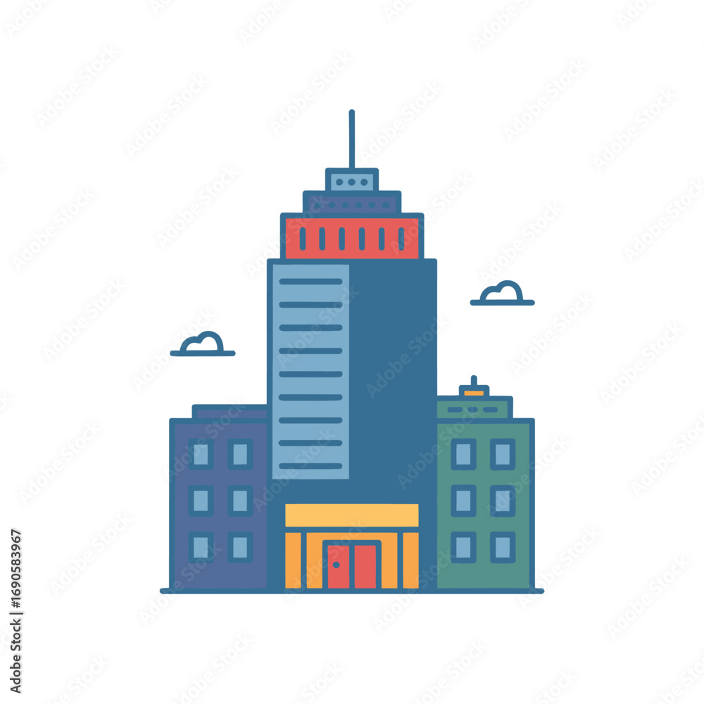 Obraz premium Modern Skyscraper Building with Blue and Green Facades and Clouds architecture city