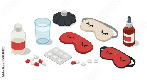 Isometric sleep and wellness essentials: eye masks, pills, and remedies
