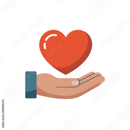 Red heart held in open hand on white background love holding