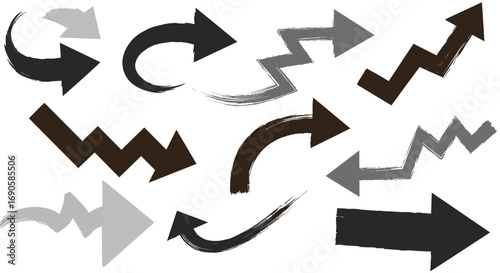 Dynamic grunge arrows in mixed styles for creative direction design