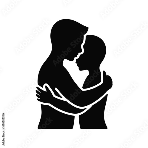 Silhouette icon of two people embracing with love and support embrace