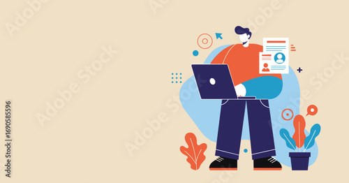 Man working on a laptop, managing online data and documents. Ideal for business, productivity, remote work, or digital services concepts.