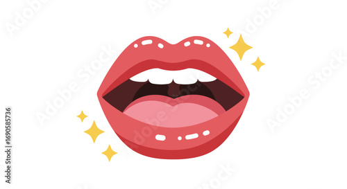 Vibrant cartoon lips with shine and sparkles on white background