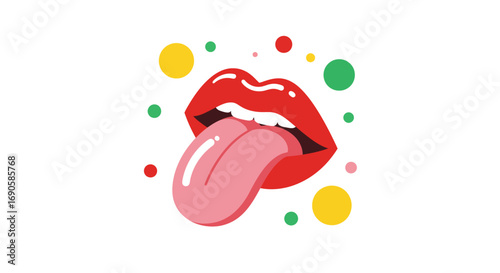 Playful pop art mouth with tongue and colorful dots