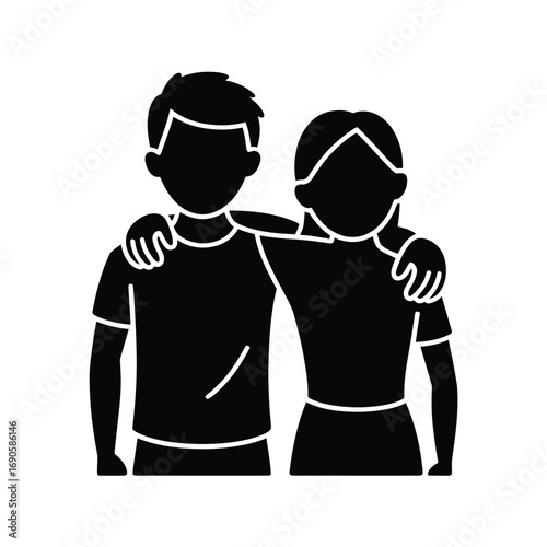 Silhouette of two people with arms around each other friendship togetherness