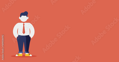 Modern flat design illustration of a confident professional man in business casual attire with ample copy space, ideal for corporate, career, or lifestyle themes.
