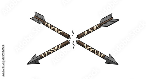 Broken arrows crossed with crack symbolizing conflict and resolution