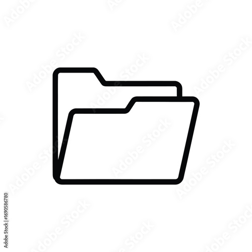 Simple black outline icon of an open folder on white background document file