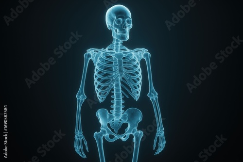 Full Human Skeleton X-ray Scan on Dark Background.