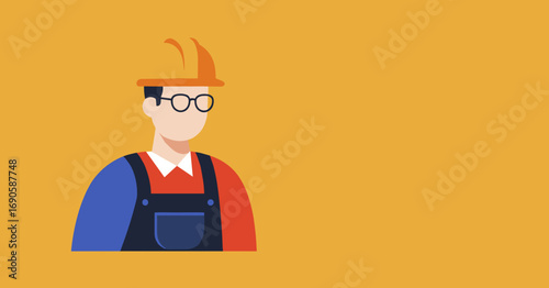 Illustration of a skilled construction worker or engineer wearing a safety helmet and glasses. Ideal for industrial, business, and safety-related concepts, representing labor and expertise.