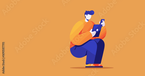 Person actively using both a tablet and smartphone, showcasing multitasking, digital communication, and technology integration in daily life or business.