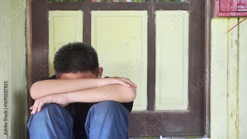 Stop abusing boy violence. child bondage , violence, terrified , A fearful child , Human Rights Day concept.