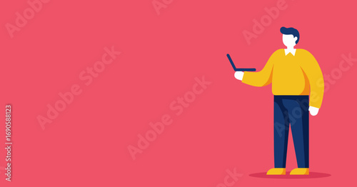A modern illustration of a person using a laptop, representing digital communication, remote work, or online learning. Ideal for technology and business concepts.