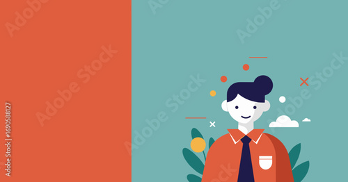 Modern flat design illustration of a friendly professional person smiling, suitable for business, education, or technology concepts and digital marketing.