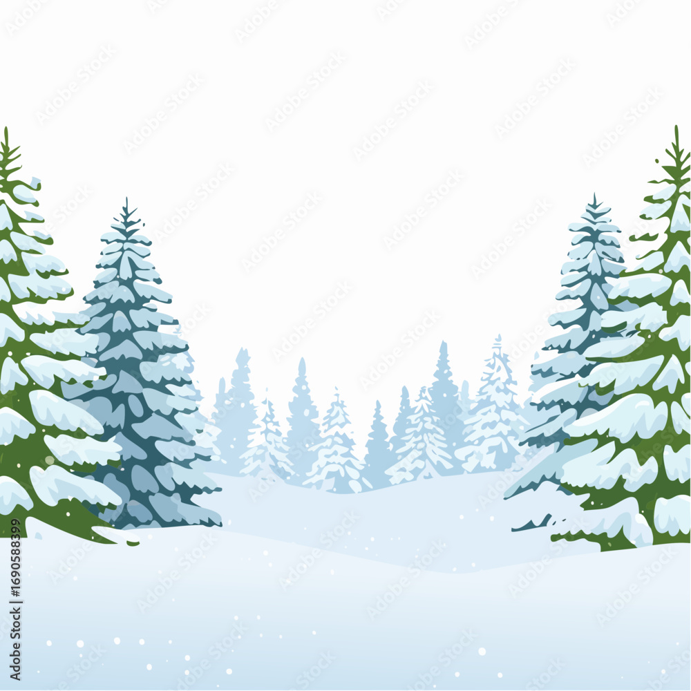 Fototapeta premium Snowy forest with snowdrifts and snow-covered spruce branches