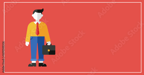 A confident flat design illustration of a businessman with a briefcase, ready for work or a new opportunity. Ideal for corporate, finance, or career-themed content.